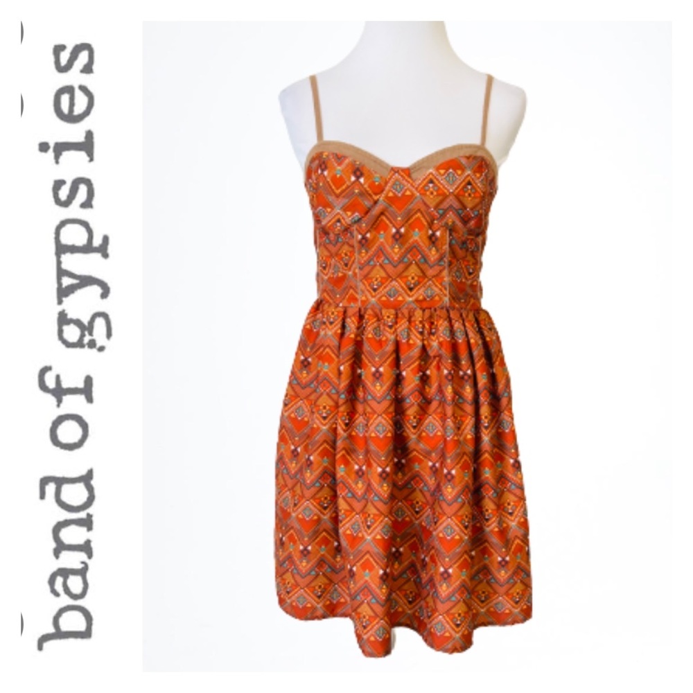 BAND OF GYPSIES Bohemian Sweetheart Dress Orange Size Large